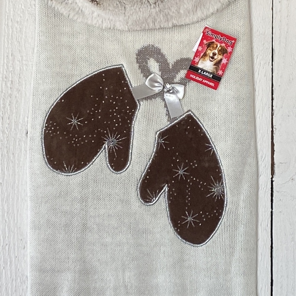 Pet White Sparkle Mittens Sweater - Picture 6 of 9